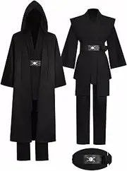 Zngewcv Mens Anakin Skywalker Cosplay Costume Knight Black Tunic Hooded Cloak Robe Jedi Uniform Suit Halloween Outfit