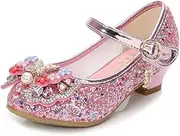 [YING LAN] Girls Cosplay Dress Wedding Party Shoes Glitter Sequins Low Heel Mary Jane Princess Shoes