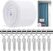 Glarks 41Pcs Curtain Pleat Tape Set, 5.5Meters 6 Yards White Pleater Tape with 30Pcs 4 Prongs Stainless Steel Curtain Pleater Hooks and 20Pcs Curtain Rings