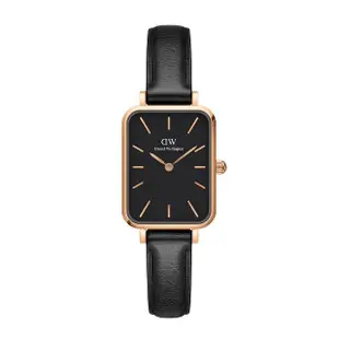 【Daniel Wellington】DW 手錶 Quadro Sheffield 20x26mm經典黑真皮皮革小方錶(兩色 DW00100435)