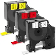 BOYEEZON 3Pack Compatible for DYMO Rhino 18444 18432 18438 Permanent Vinyl Label Tapes Black on White/Red/Yellow 12mm x 5.5m Industrial Tape for DYMO Rhino 4200 5200 5000 6000 Label Maker