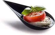 DLux 100 4-in Tear Drop Mini Appetizer Plates, Black Plastic Spoons - Desserts and Appetizers Dishes Serving Plate - Disposable Asian Spoon Set, Small Catering Dessert Tasting Cups - with Recipe Ebook