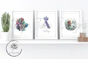 Watercolour Mermaid Wall Art Prints - Set x 3 Personalised PRINTED OR DIGITAL