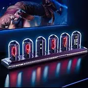 MOSHOU Nixie Tube Clock, SYNC WiFi Creative Electronic RGB Lighting Tube Clock 5 IPS Color Screen Digital Tube Clock, Customized Electronic Album, New Weather Mode, Desktop Digital Clock
