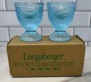 Longaberger 2002 Blue Basket Weave Glass Egg Cups Set of 2 New In Box