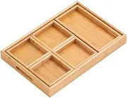 Bamboo Snack Tray Divided Serving Trays with Handle, Multipurpose Tea Tray, Food Divided Plate Dried Fruit Tray