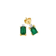 9ct Gold Created Emerald & Diamond Stud Earrings in Green
