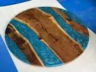 Round Blue Epoxy Resin Coffee Table Tops, Luxury Furniture Console Bar Desk Deco