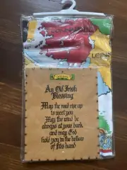 Vintage Irish Linen Kitchen Set Tea Towel and Irish Blessing Plaque Sign New