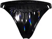[KEOYA] Women's PU Leather Thongs Sexy Shiny Wet Look G-Strings Buckle Night Club Panties