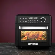 Devanti Air Fryer Oven, 15L 1200W Stainless Steel Airfryer Electric Cooker Deep Fryers Baking Tray Kitchen Household Small Kitchens Appliances, with 12 Cooking Presets and LCD Touch Control Panel