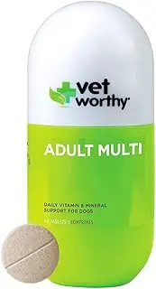 Vet Worthy Adult Multi Vitamins - Multivitamin for Dogs to Support Optimum Health and Overall Wellness - Dog Supplement with Iron, Magnesium, Zinc, Vitamin A, B Vitamins - Liver Flavor, 60 Tablets