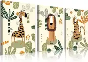 Framed Safari Animals Canvas Wall Art Prints,Baby Safari Nursery Wall Decor,B...
