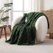 Dreamaker Basketweave Faux Fur Heated Throw Olive - 130x160cm