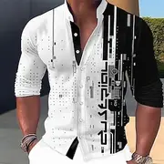 Men's Geometric Pattern Shirt Button Up Shirt Long Sleeve Fashion Streetwear Designer Outdoor Casual Daily Summer Spring Fall Stand Collar Print Blue-Green Whi