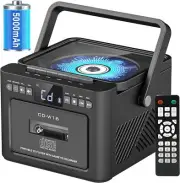 Boombox Cassette CD Player Bluetooth5.1 with 5000mAh Battery,5W Dual Black