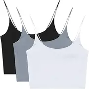 [Ztexkee] 3Pcs Girls Padded Top Tank U-Neck Top Cami Crop Top Built in Bra Slim Fit Shirt Top for Women Girl