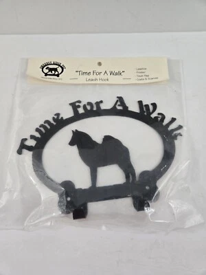 Time for a Walk Malamute Dog Leash Holder & Wall Key Hanger Black Metal 9.5x6.5"