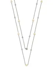 Suzy Levian Silver 3.90 ct. tw. Sapphire & 7-7.5mm Pearl 46in Station Necklace NoSize NoColor