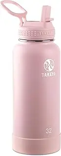 Takeya Actives 32 oz Vacuum Insulated Stainless Steel Water Bottle with Straw Lid, Premium Quality, Blush