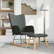 Rocking Chair with a Stool Dark Grey Fabric Comfortable Modern Furniture Home Decor