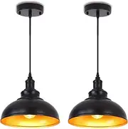 Farmhouse Pendant Light, 2 Pack Black Metal Pendant Light Fixtures, Industrial Vintage Adjustable Hanging Ceiling Light Fixture for Kitchen, Barn, Dining Room, Sink