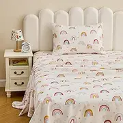 Gogreen Bed Sheet Set for Kids, Twin Size Kids Sheets Microfiber Fitted Sheet, Breathable & Silky Soft Feeling Sheet Set 3 PCs Rainbow Twin Bed Sheet