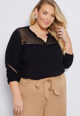 Autograph Top Plus Size 24 Blouse Shirt Lace Viscose Black 3/4 Sleeve RP$105