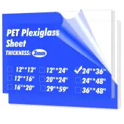 Art3d 2 Pack 1/8" Thick Plexiglass Sheets - 36" x 24" PET Clear Acrylic Sheets