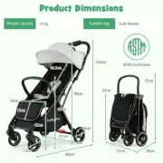 Lightweight Folding Baby Stroller with Adjustable Canopy for 0-3 Years (Gray)
