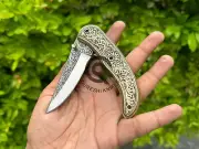 Handemade Folding knife Handmade Engraved Handle Beautiful Pocket knife + cover
