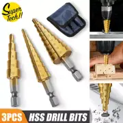 HSS 3pcs Steel Step Cone Drill Titanium Bit Set Hole Cutter 3/12mm 4-12/20mm AU