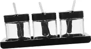 LIGIGWASH 1set Glass Seasoning Jar Set Tray Lidded Condiment Containers for Salt Pepper Sugar and Spices for Home Kitchen and Dining Use