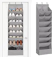 STORAGE MANIAC Heavy-Duty Over the Door Shoe Organizer with Large Deep Pockets Hanging Door Shoe Organizer for Closet Shoe Storage Rack Organizer Dorm and Narrow Door Storage Shoe Holder, Grey