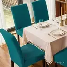 Subrtex Stretch Textured Plaid Dining Chair Slipcover, Set of 4, Turquoise Check
