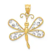 14k Yellow & Rhodium Gold & Rhodium Diamond-cut Dragonfly Pendant