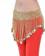 [CekoCk] Sequin Skirt，Belly Dancer Skirt, Dance Accessories,Coin Belt Belly Dancing Triangular Waist Chain Hip u200bBeads Tassel Bells Scarf Dance Belt Dance Wear Silver Golde Coin Scarf (Color : B)