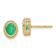 14k Yellow Gold Oval Emerald Post Earrings