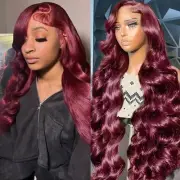 99J Burgundy Lace Front Wigs Human Hair Wine Red Colored Body Wave 13x4 HD La...