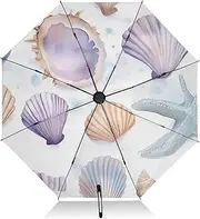 [PDZRMY] Shellfish Colors Art UV Protection Travel Umbrella Compact for Rain and Sun - Auto Open and Close UPF 50+ Windproof Portable 46” Sun Umbrella for Women and Men