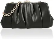 [COOCO] Party Bag, Faux Leather Clasp Bag with Pocket