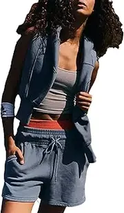 Zontroldy Womens 2025 Spring Fall 2 Piece Outfits Pullover Sweatshirts Matching Shorts Tracksuits Set with Pockets