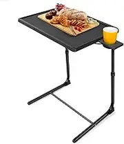 LORYERGO TV Tray Table - Adjustable Dinner Tray With 6 Height & 3 Tilt Angle, Folding With Cup Holder for Bed & Sofa, Multifunctional Table for Eating & Reading
