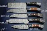 Custom Handmade Damascus Steel Chef Knife Kitchen Knives Set with Leather Bag