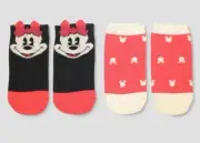DISNEY X JUNK FOOD MINNIE MOUSE RED CREAM 2 PAIRS SOCKS SMALL 5.5-8.5 SHOE SIZE