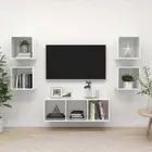 NNEVL 5 Piece TV Cabinet Set High Gloss White Chipboard