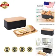 Durable Black Rustic Bread Box with Cutting Board Lid for Stylish Kitchens