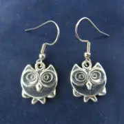 CARTOON OWL CHARM Dangle Earrings Antique Silver Tone Bird Nature Boho Gift NEW