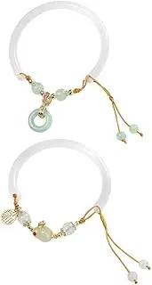 [Kopida] Bracelet 2PCS Retro Imitation Jade Rabbit Bracelet Women Girl Elegant Ping?an Buckle Pendant Bangle Adjustable Bracelet Fashion Jewelry Accessories, size, Metal, no gemstone
