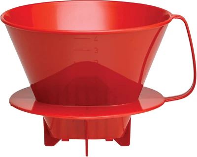 Fino Pour-Over Coffee Brewing Filter Cone, Number 4-Size, Red, Brews 8 to 12-Cup
